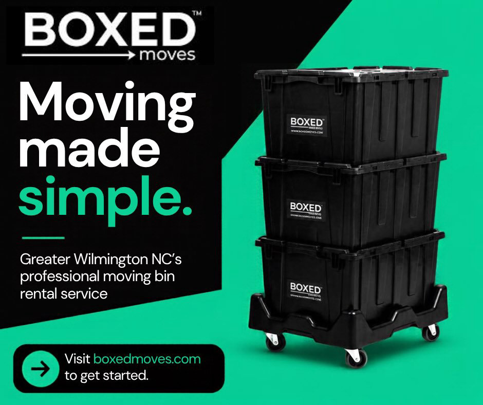 Boxed Moves LLC stacked reusable moving totes ready for delivery for moving box rental cost in Wilmington NC